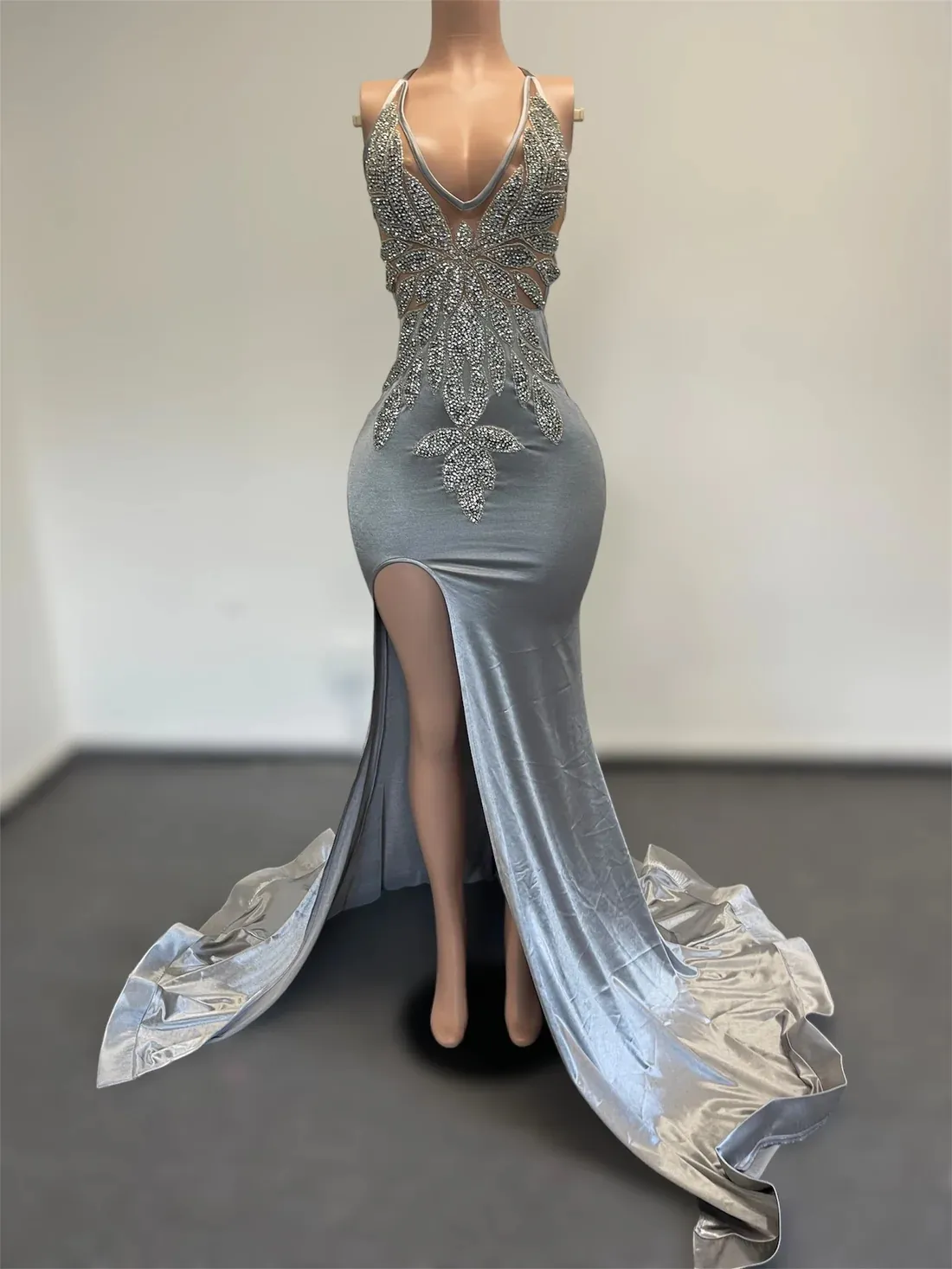 strapless open back dress GLS Prom Long Beaded Halter Neck Evening Dress - Red - Size 2XL main image 0