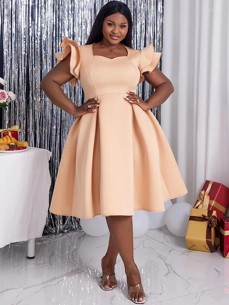 Womens Pleated A Line Ruffle Short Sleeve Party Dress High Waist Knee Length Perfect For Evening Cocktail Events And Balls Available In Large Sizes Up To 4XL From Gilroyanal 33 DHgate.Com