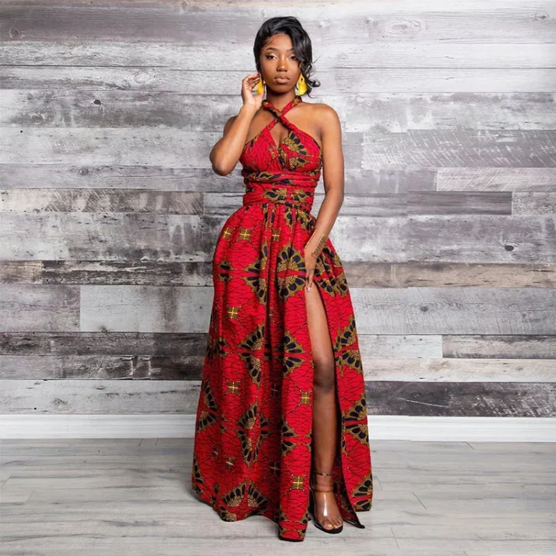 National Print Sleeveless Off Back African Vestido Halter Maxi Dress For Women Vintage Casual Party Fashion 240701 From Tai002 21.28 DHgate.Com
