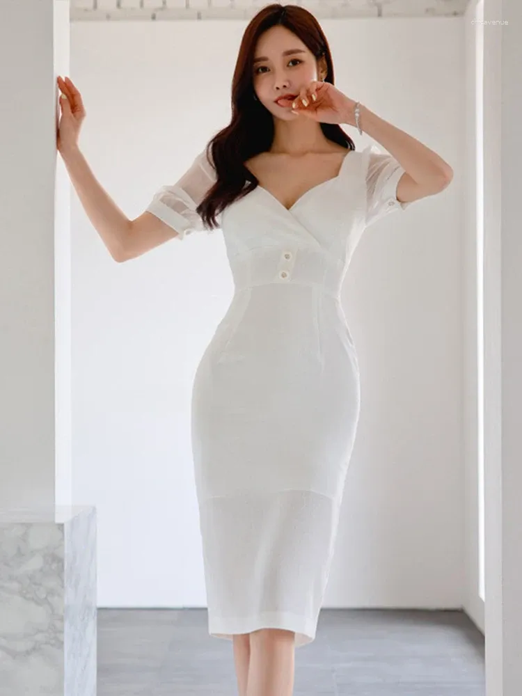 その他トップス Fashion Korean Elegant Women Evening Dress Temperament Formal Vintage Sexy Slim Slit Midi Party Club Commute Lady Mujer Vestidos Korean Formal Dress Women | Korean Formal Vintage Dress
