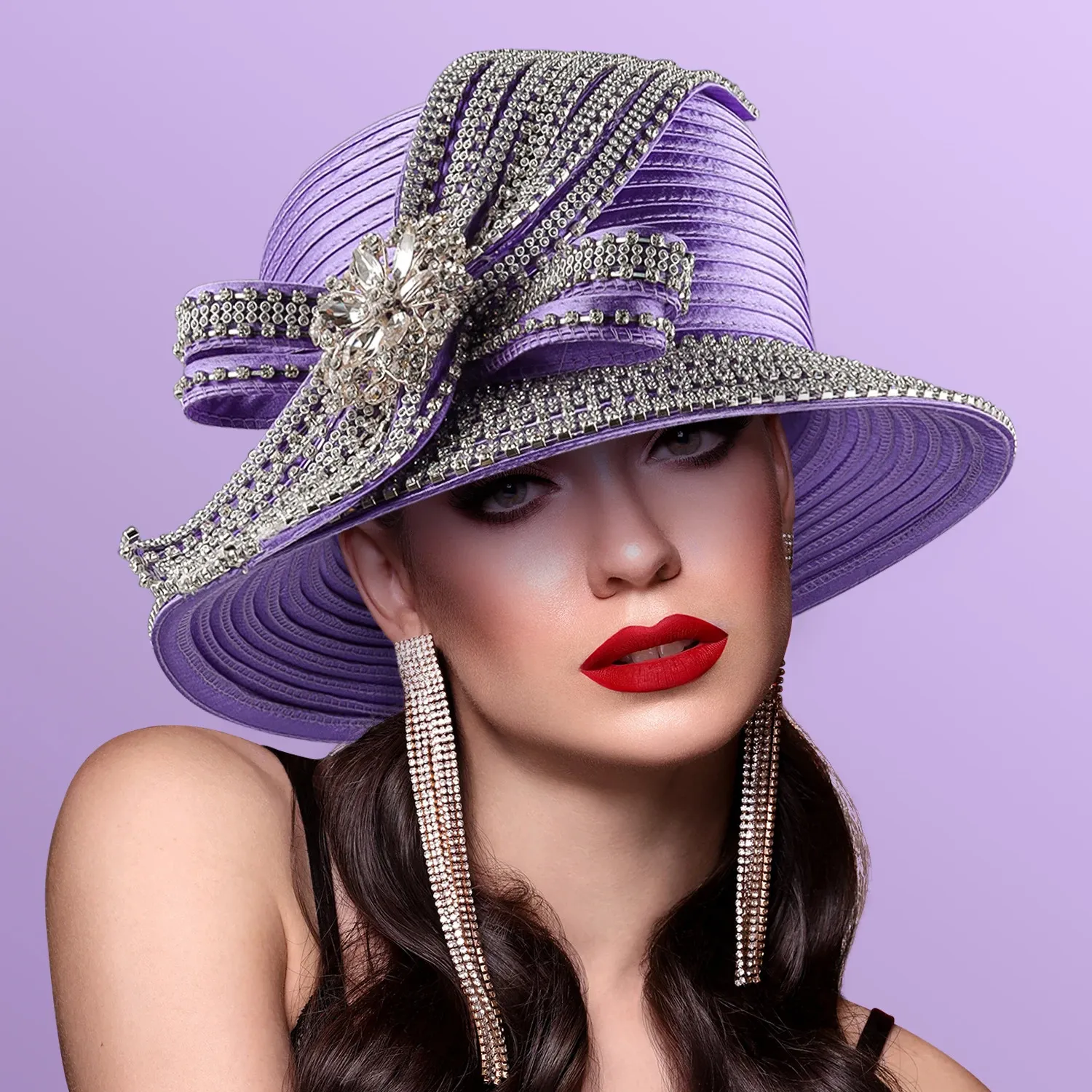 5587 Ladies Church Hats Suitable For Church Wearing Elegant Breathable Wedding Elegant Rhinestone Church Hat Formal Fitted Hat For... From  main image 3