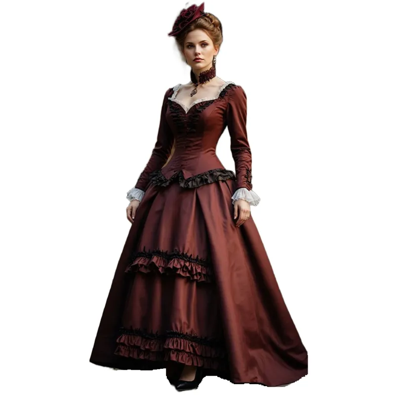 Victorian Gothic Victorian prom dress with Long Sleeves, Ruffles, and Corset for Women - Vintage Style, Perfect for Classic Medieval Occasions - Victorian Gothic Victorian prom dress with Long Sleeves, Ruffles, and Corset for Women - Vintage Style, Perfect for Classic Medieval Occasions -