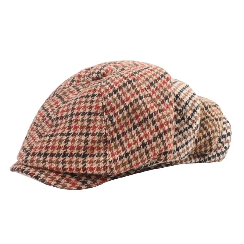 Houndstooth flat cap Mens Cotton Octagonal Vintage Beret  display picture 1