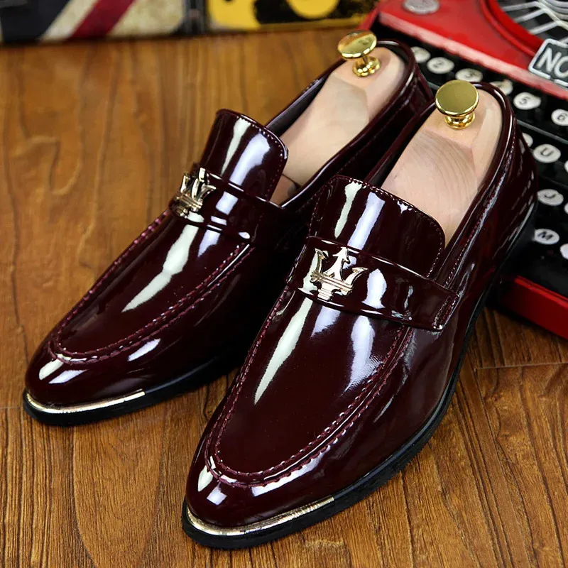 Red Glitter Loafers for Men Fashion Slip-Ons, Pointed Toe Dress