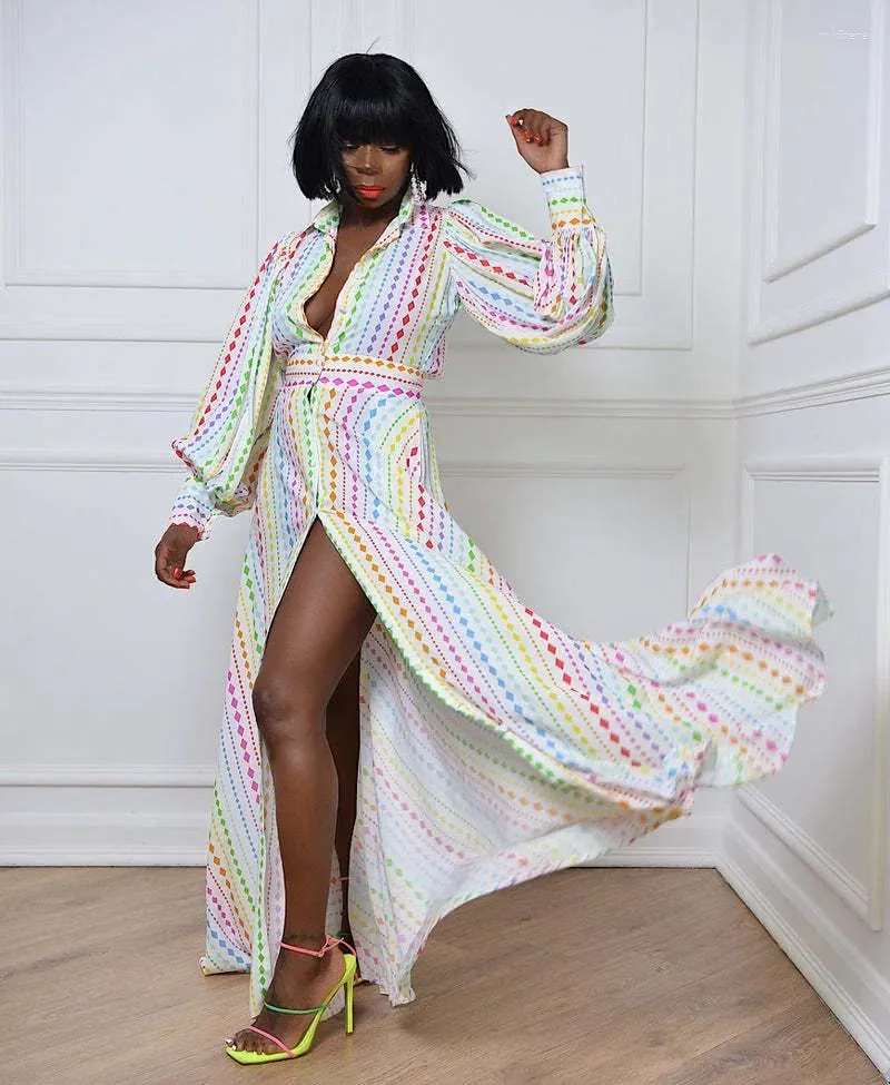 Robes de fete automne 2024 Couleur carree motif de chemise a manches longues Robe Stripe Imprimez la mode polyvalente a la mode polyvalente