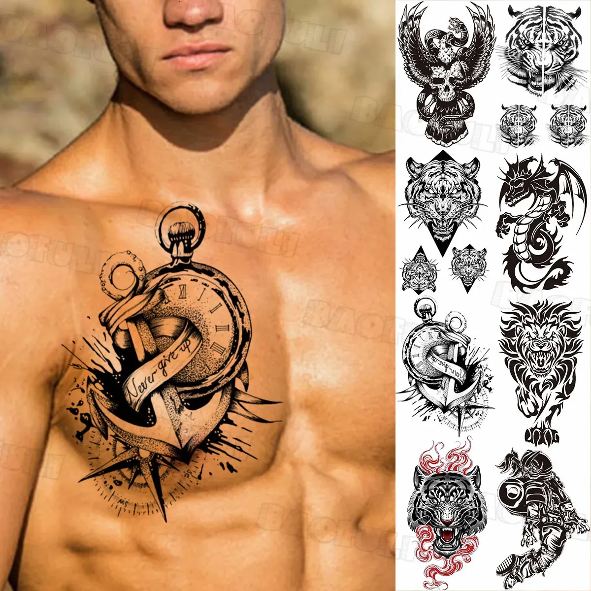 DIY Compass Anchor Temporary Tattoo Adult False Lion Tiger Dragon Astronaut  Tattoo Sticker Unique Waterproof Tattoo 240705 Van 9,46 € | DHgate, image size:1200x1200
