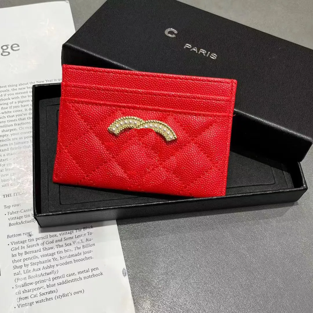 ✓ DHgate 여성용 디자이너 카드 홀더 세련된 체크무늬 소형 지갑, 알파벳 액센트, 진주 디테일, 일상용 휴대용 패션 카드 백 |  신상품 지갑