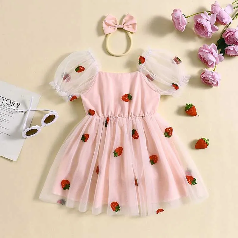 Girls 2-piece Outfit Puff Sleeve Embroidery Strawberry Tulle A-line Dress  with Headband Summer Children Dress from Dhgate Girl's Dresses - price 25.48