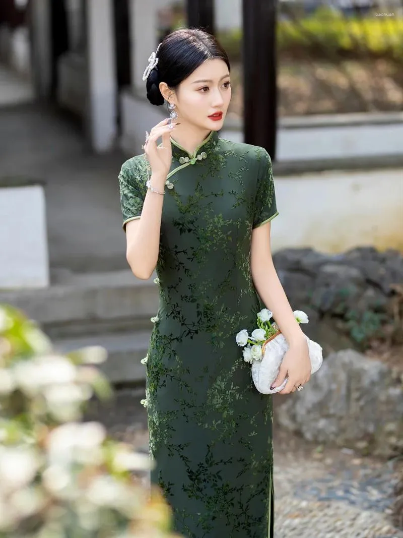 Elegant Summer Chinese Dress - Vintage Flocking Qipao with Mandarin Collar  - Shop Now! from Dhgate Ethnic Clothing - price 75.16