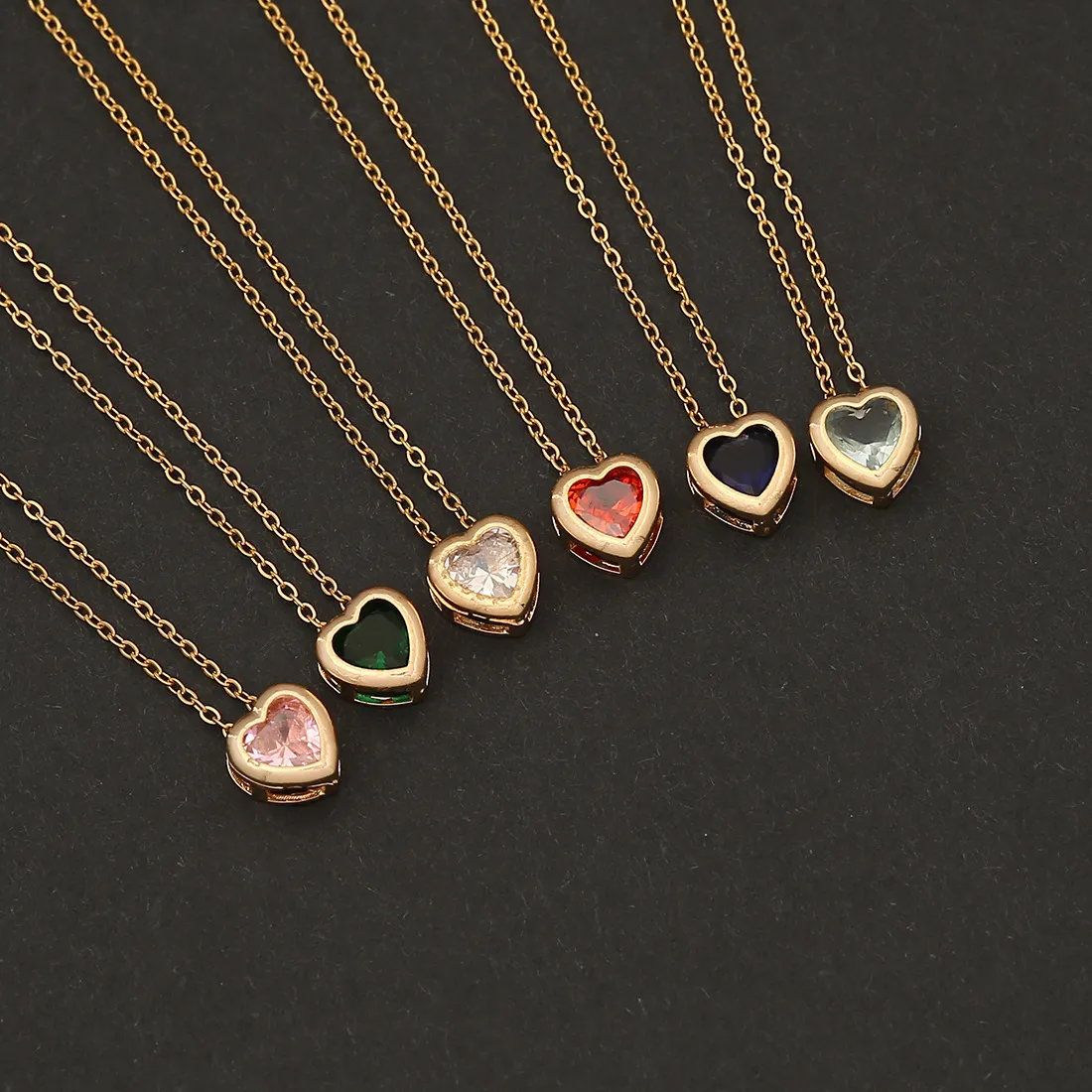 Crystal Heart Pendant Necklace - Gold Chain, Diamond Accent
