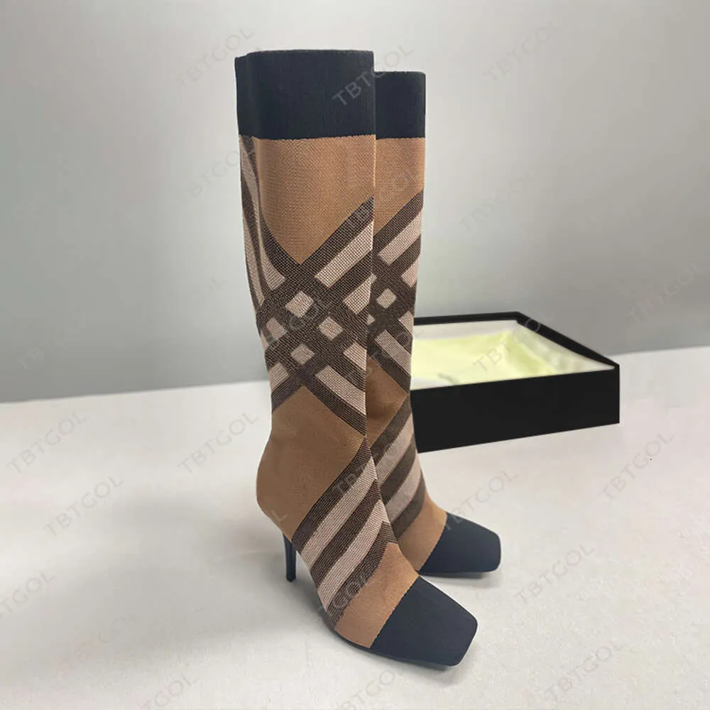 Stylish Check Knit Sock Stiletto Heels For Women Winter Low Heel Sock Boot With Box From Captain1shoes 87.44 DHgate.Com