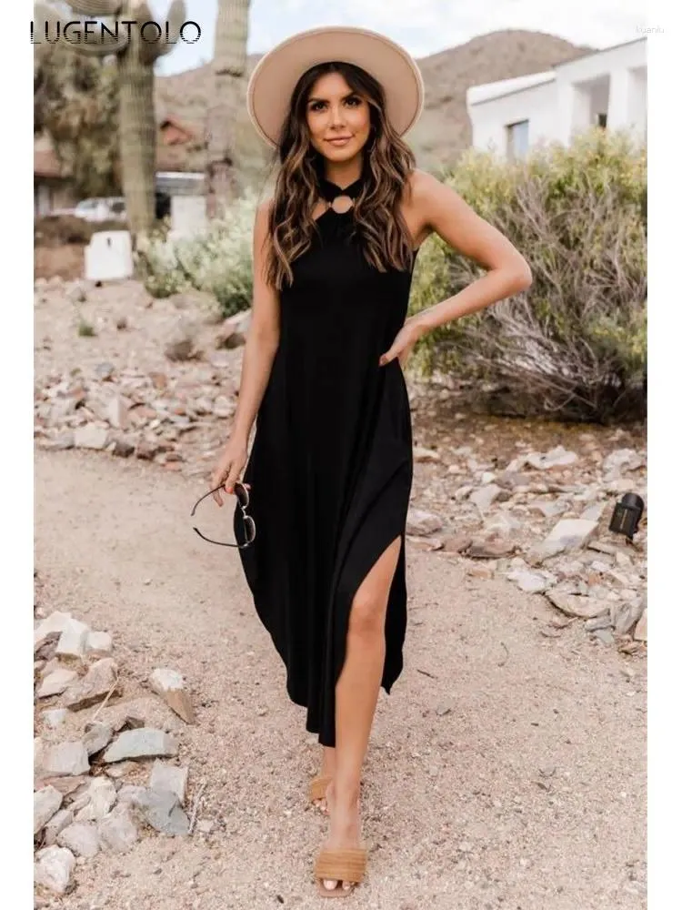 Casual Women Halter Sleeveless Ankle-Length Dress Polyester Solid Summer  from Dhgate Basic & Casual Dresses - price 28.74