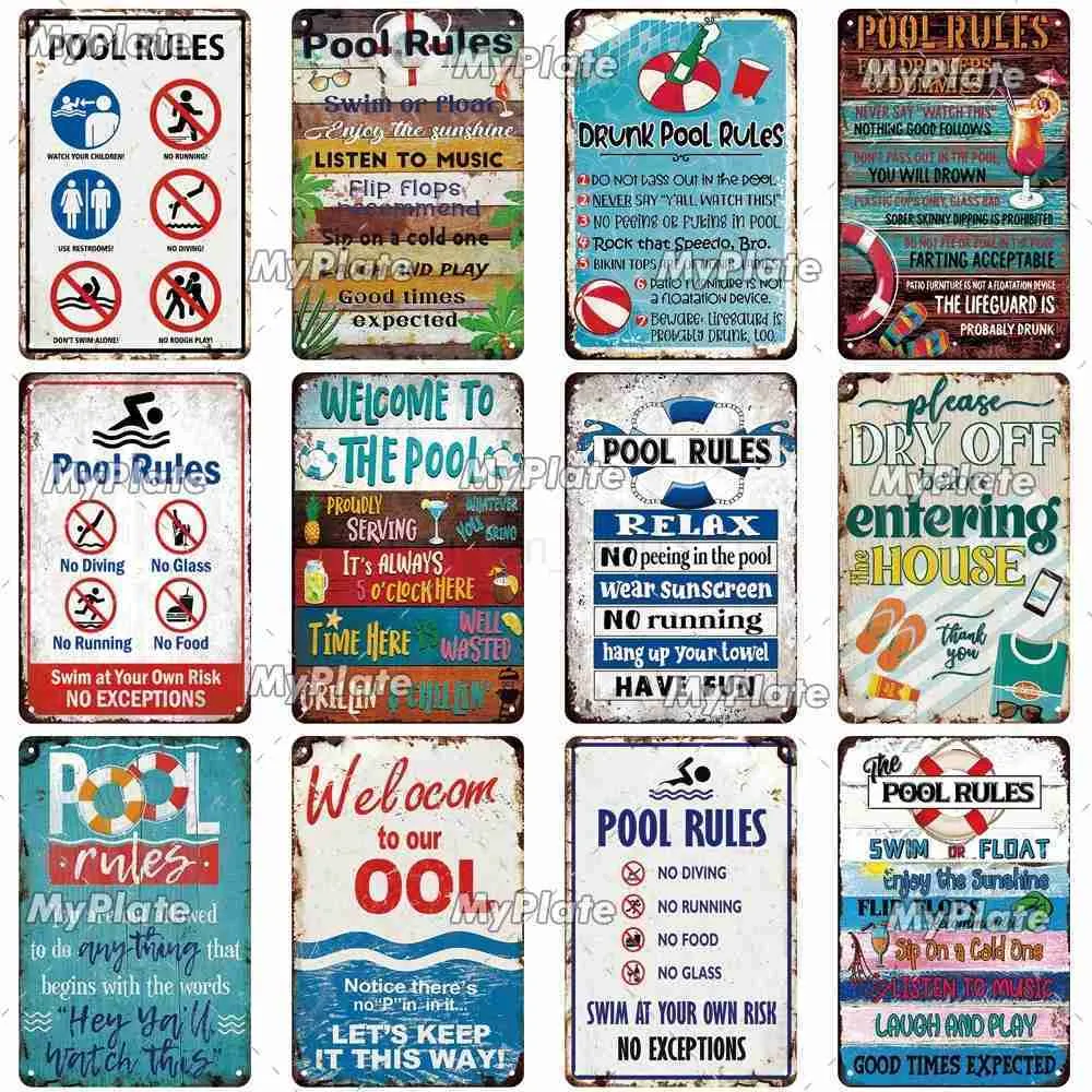 Vintage Painting Rusted Galvanized Metal Tin Sign For Beach, Pool ...