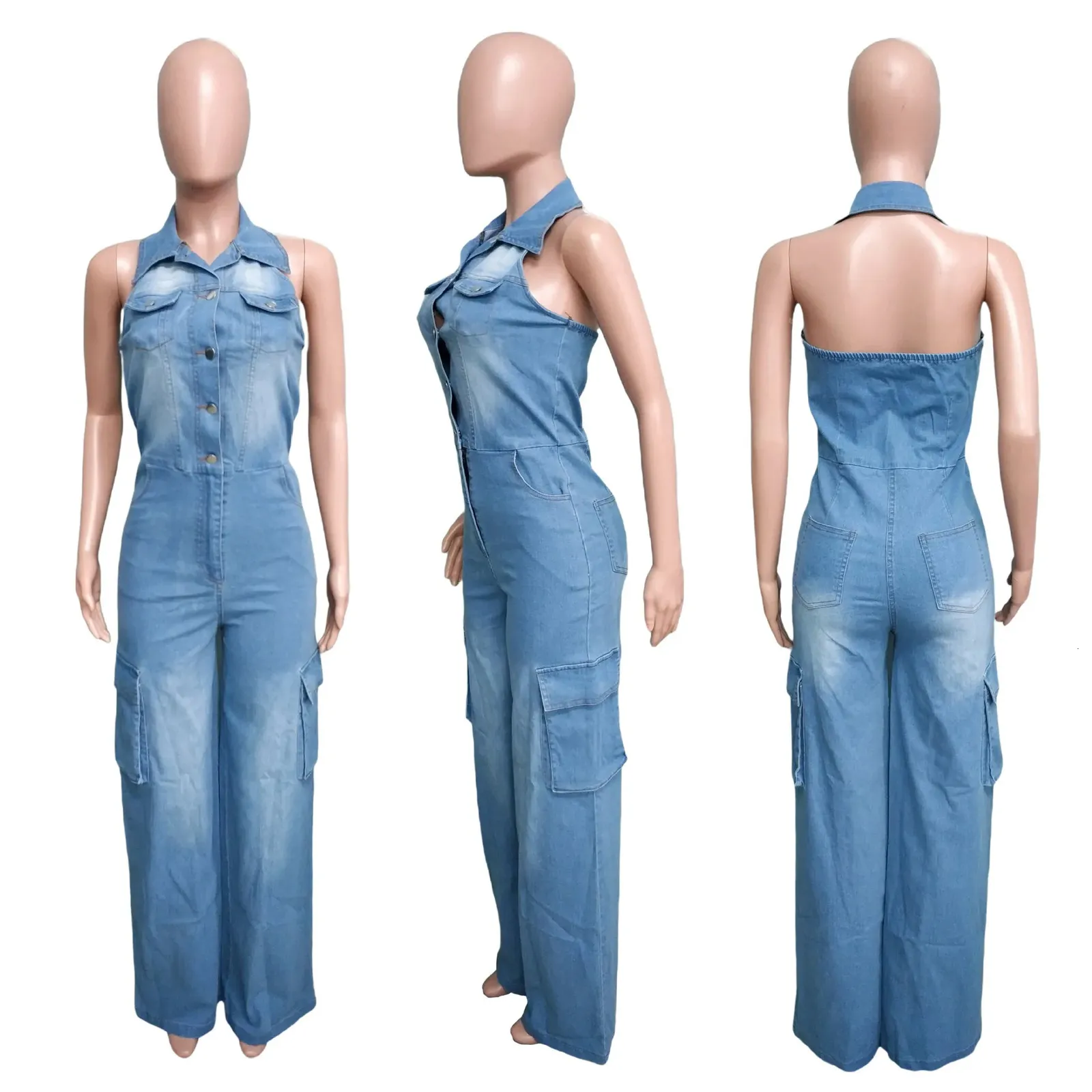 Sexy Jumpsuits: Womens Denim Jumpsuit With Pockets Summer One