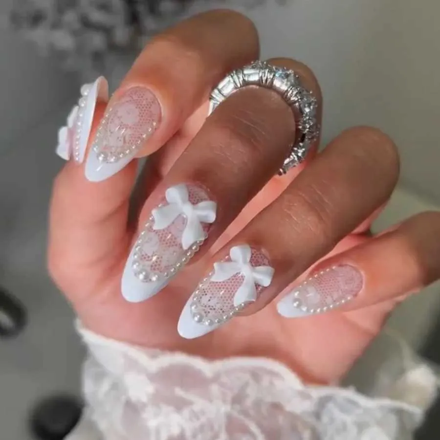 Cubahop 24 Stück Französische Nägel – Kurze Quadratische Fake Nails Mit Strass