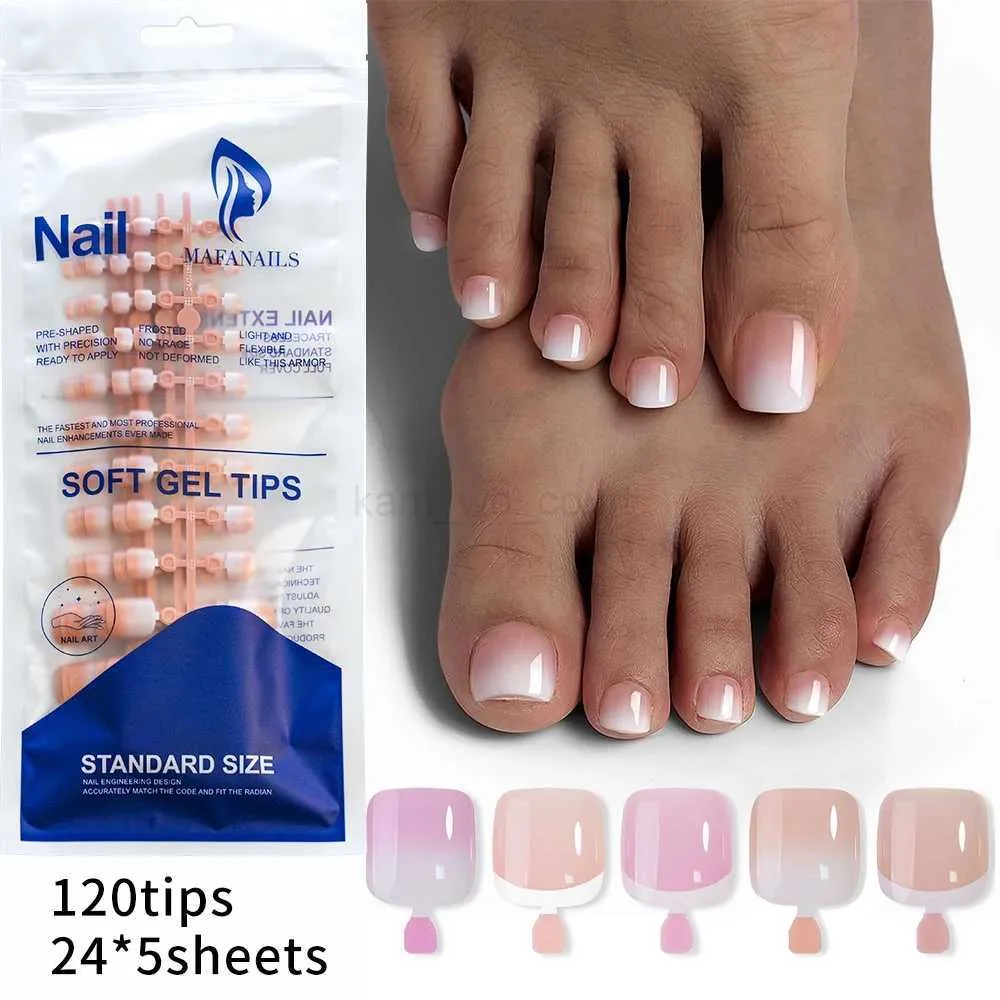 120 Nude Pink Short Square French Fake Toenails - Acrylic Toe Sets ...