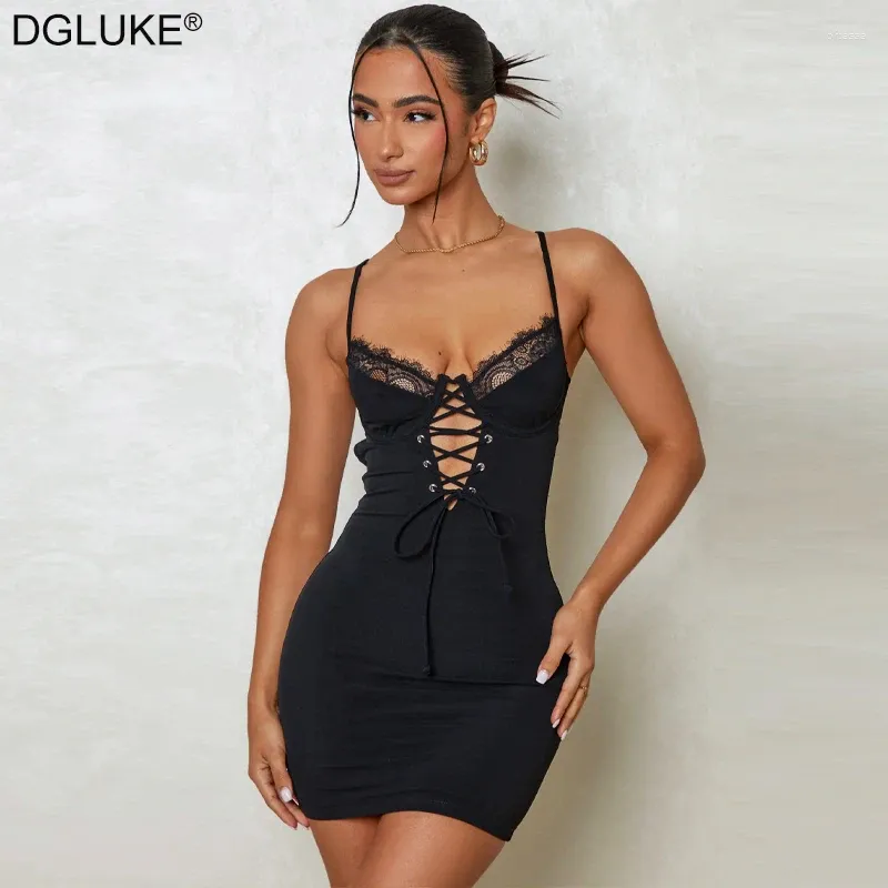 DHgate.com:Black Lace-up Cami Mini Dress: Sexy Spaghetti Strap 