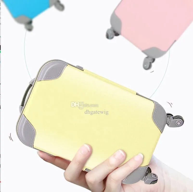 Mini Suitcase On Wheels Doll Travel Case Makeup Box Trolley