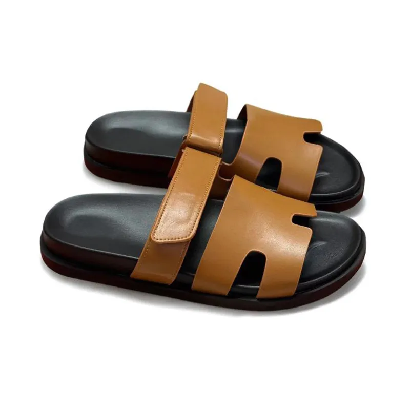 Sandales Pantoufles Homme En Cuir Véritable - Fabriqué En Italie - Noir - Fait Main