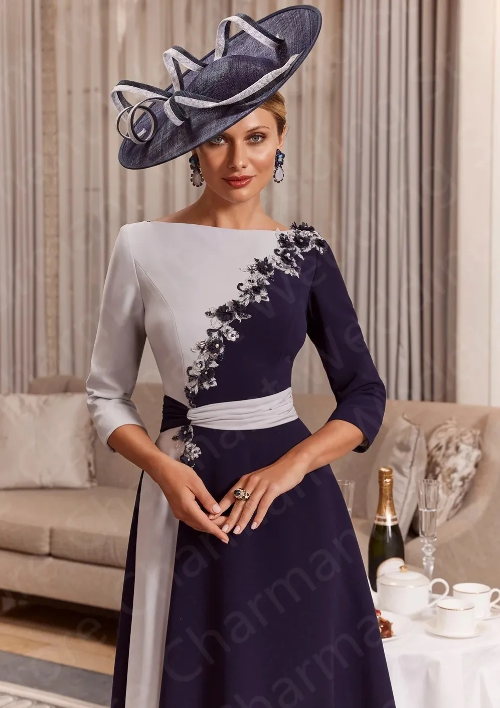 chinese dress ladies Baltic Born Womens Georgiana Embroidered Midi Dress | Navy