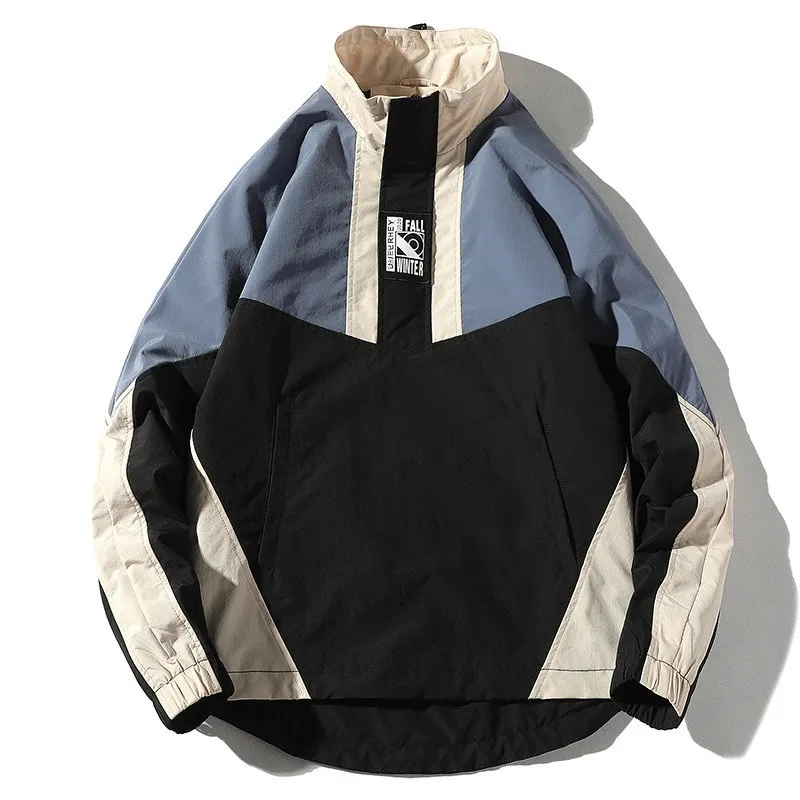 【BeDevil】Colorblock Shibori Zip-Up Jacket Harajuku Retro Color Block Patchwork Mens Hip Hop Snow