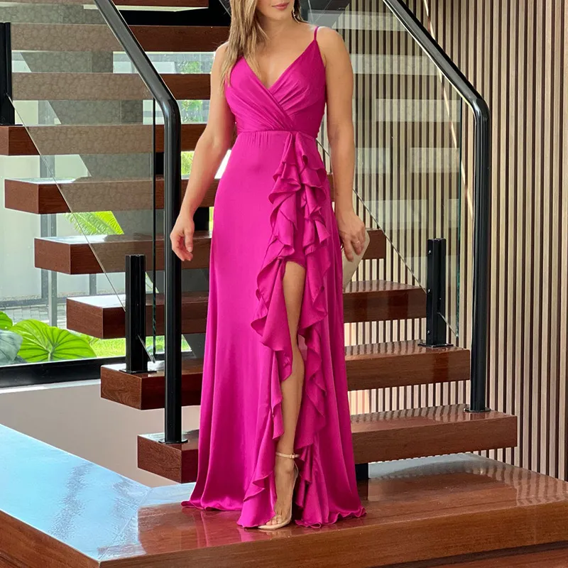 Green and Blue R&W Strap Mother of The Bride Green Maxi Dress with V-Neck and Side Split - Plus Size
