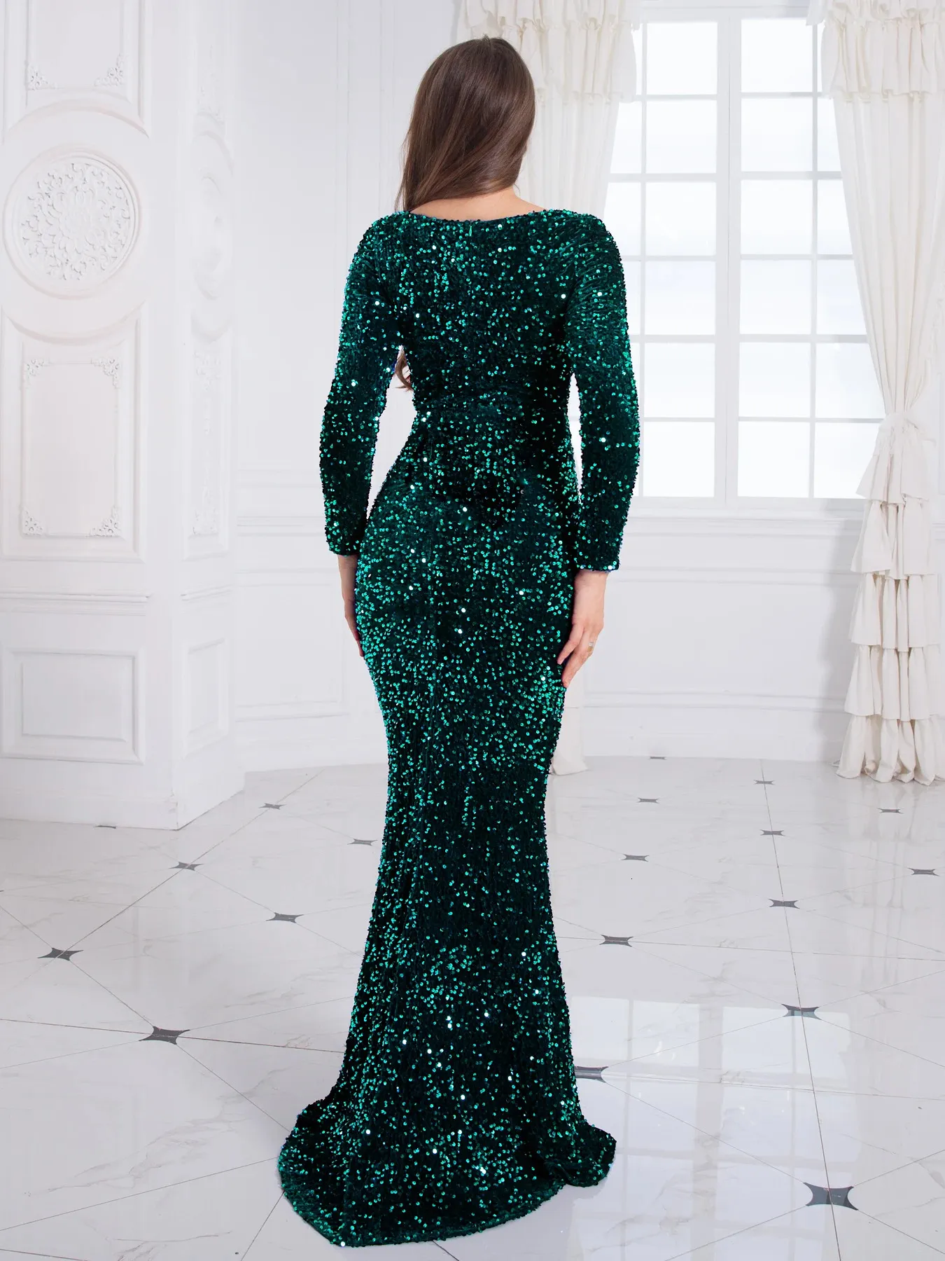 royal blue ruffle dress Blue Green Sequin Cowl Neck Maxi Dress