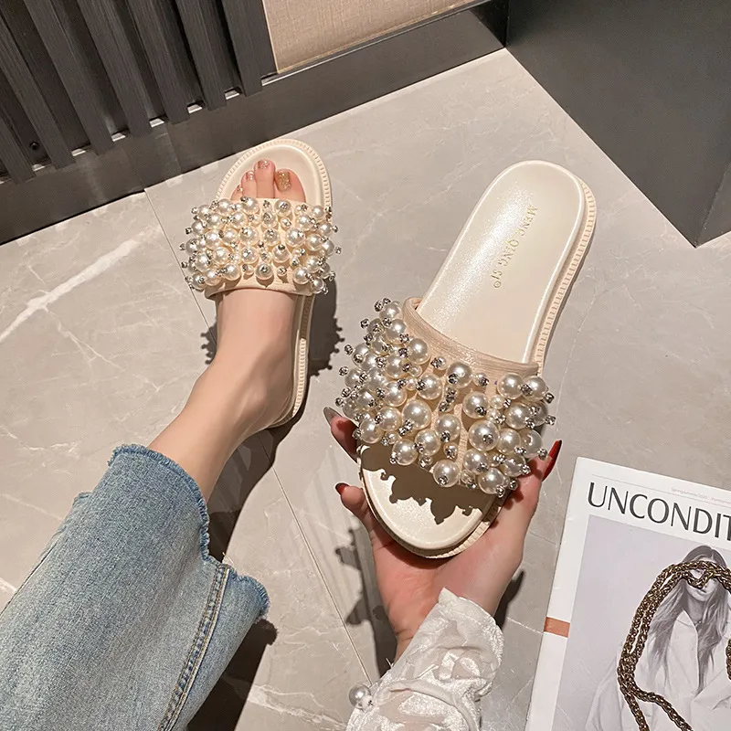 Womens Beach Slippers: Comfy Thick Sole Pearl Slides Shop Now