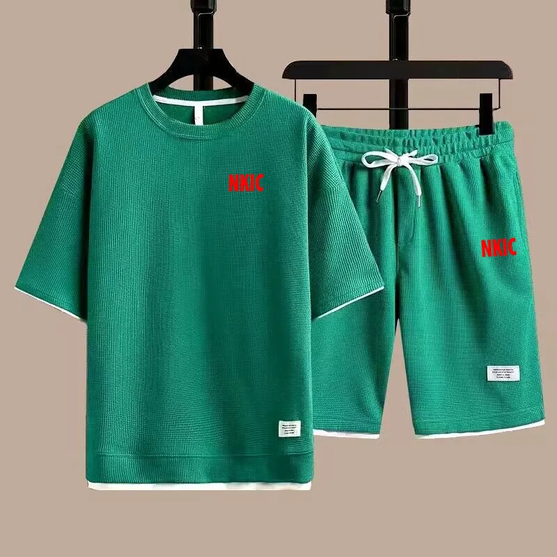 Été N IKE Fiess Mode Hommes Vêtements De Sport Marque Imprimé Costume De Sport À Manches Courtes T-shirt Shorts Ensemble 2 Pièces Grande Taille_voghion.com