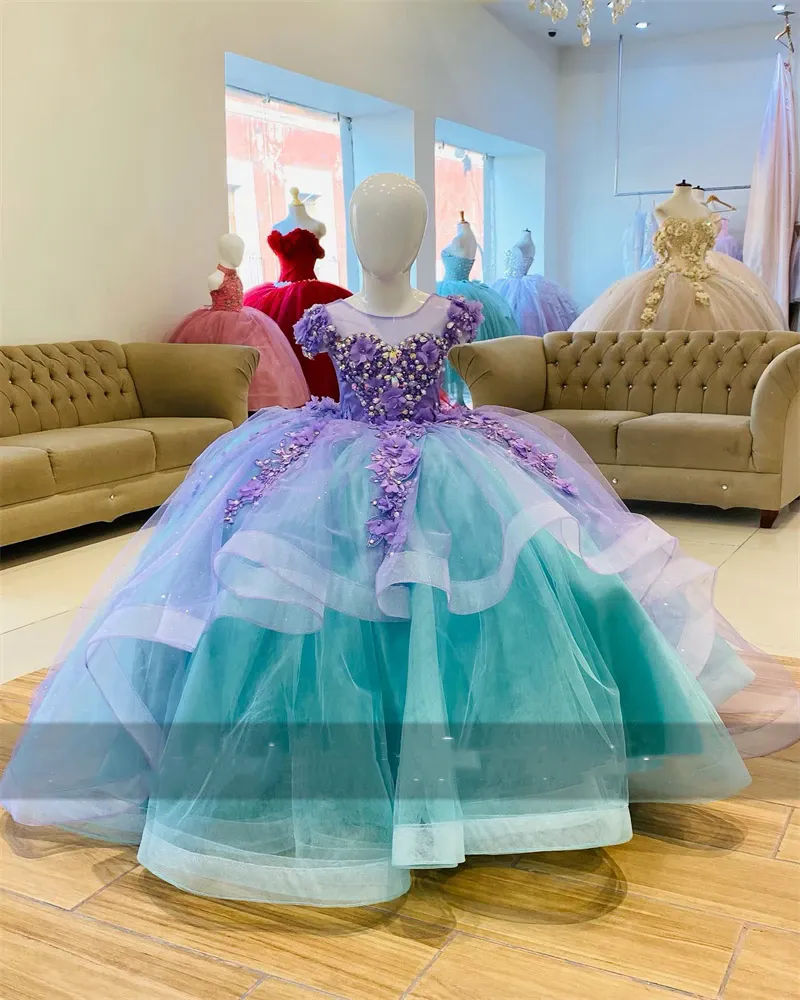 Purple and turquoise flower girl dresses online