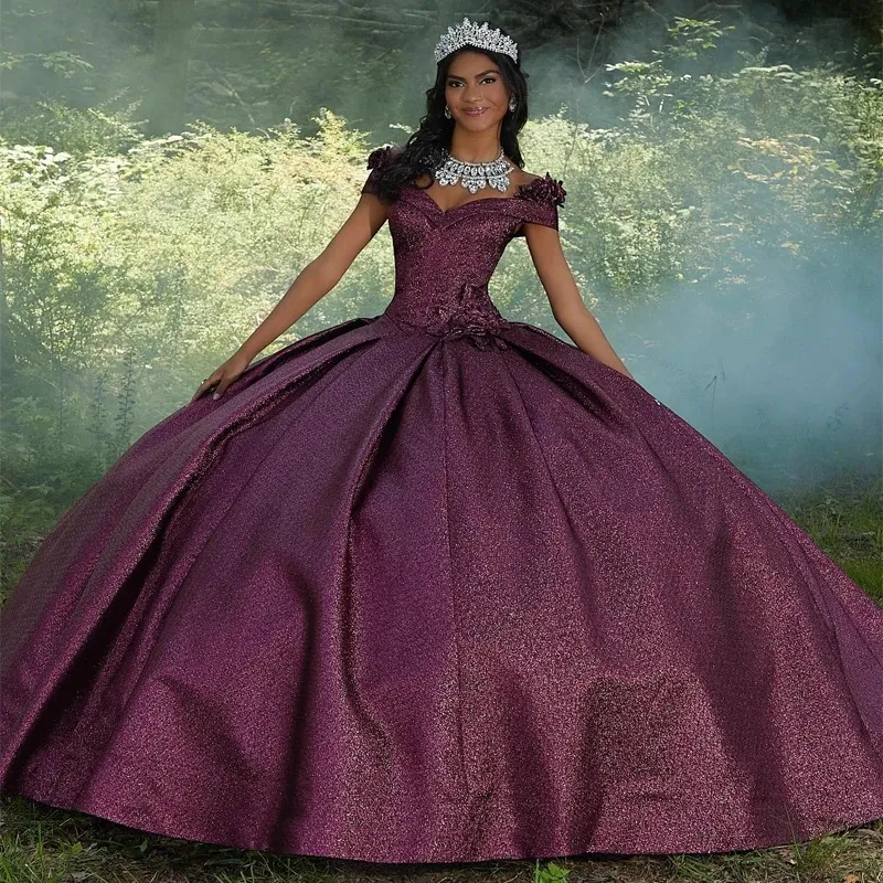Purple Quinceanera Dresses 2024 Off Shoulder Sequin Ruffle Prom Dress