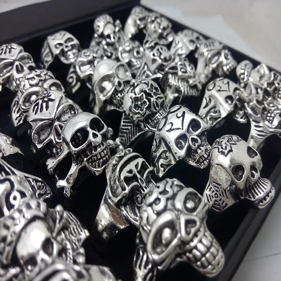 Wholesale Mens Skull Rings 20 Gothic Biker Skeleton Mixed Fashion ...