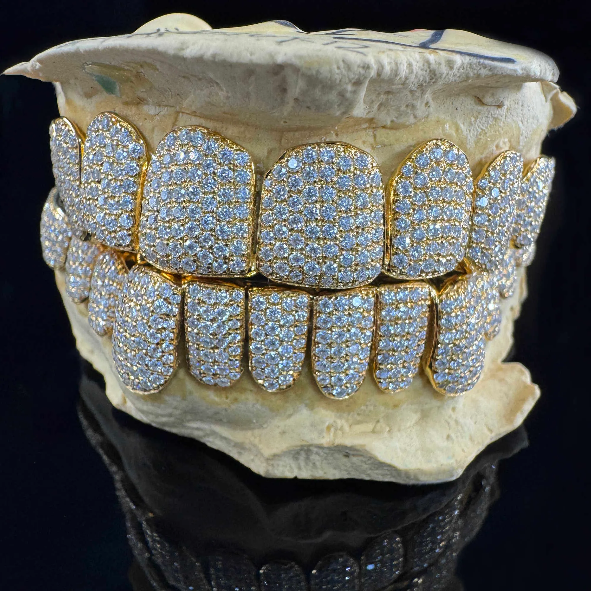 thumbnail image 2 of Iced 3 Row Bottom Grillz – 14k Gold Plated Hip Hop Grills With Simulated CZ (Best Grillz) 2 of 6