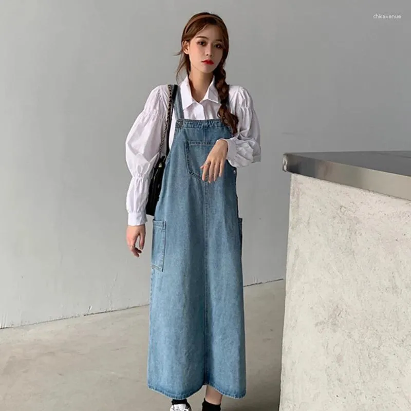 Fashion Overall Dress With Pockets Oversized Denim Overall Dress Korean  Style Suspender Jean Dress S-5XL