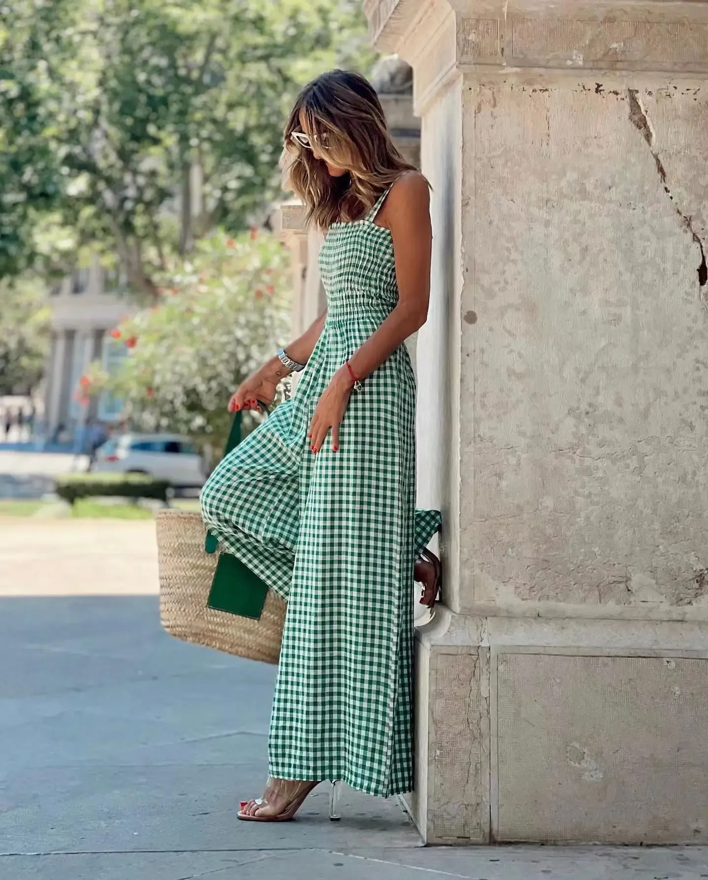 Plaid wide leg jumpsuit sale