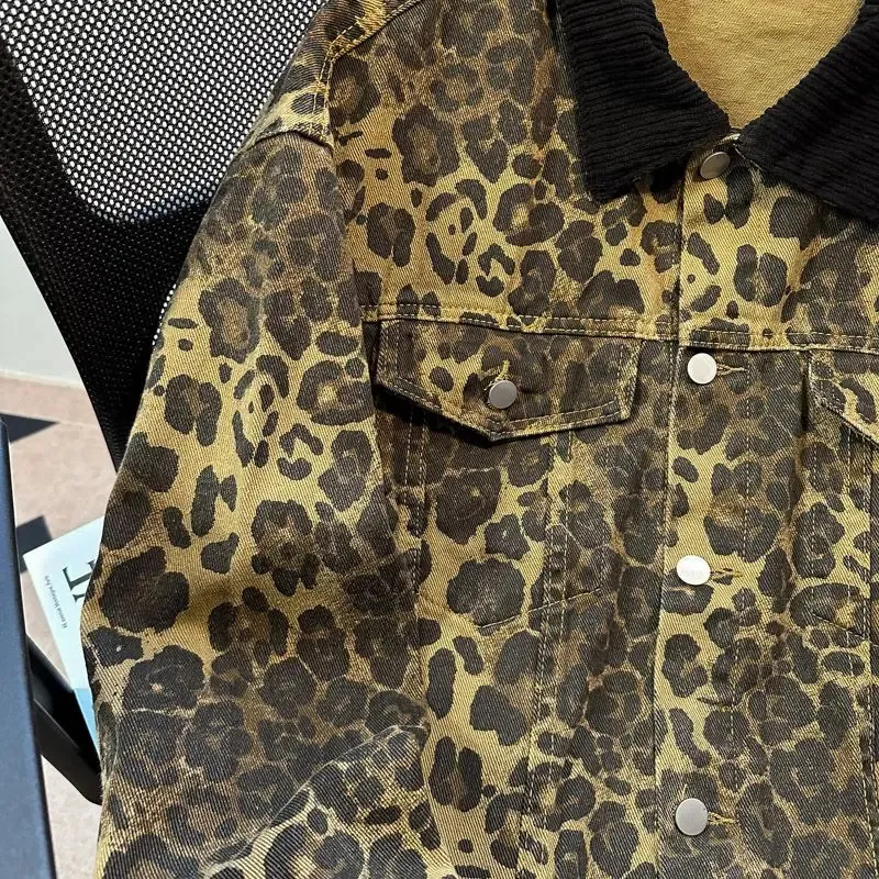 Mens leopard print denim jacket hot sale