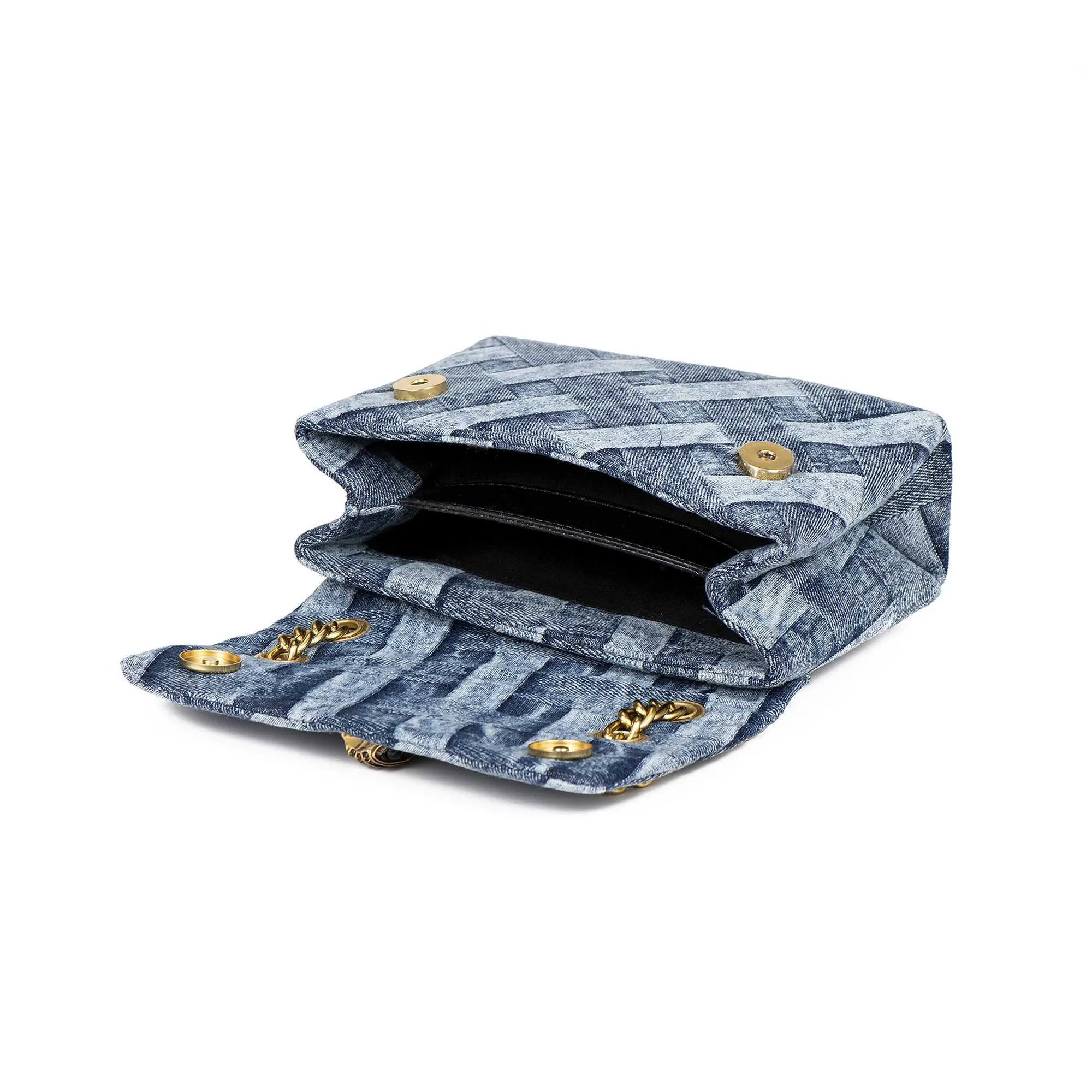 Woven Denim Crossbody Bag For Women, Printed Design