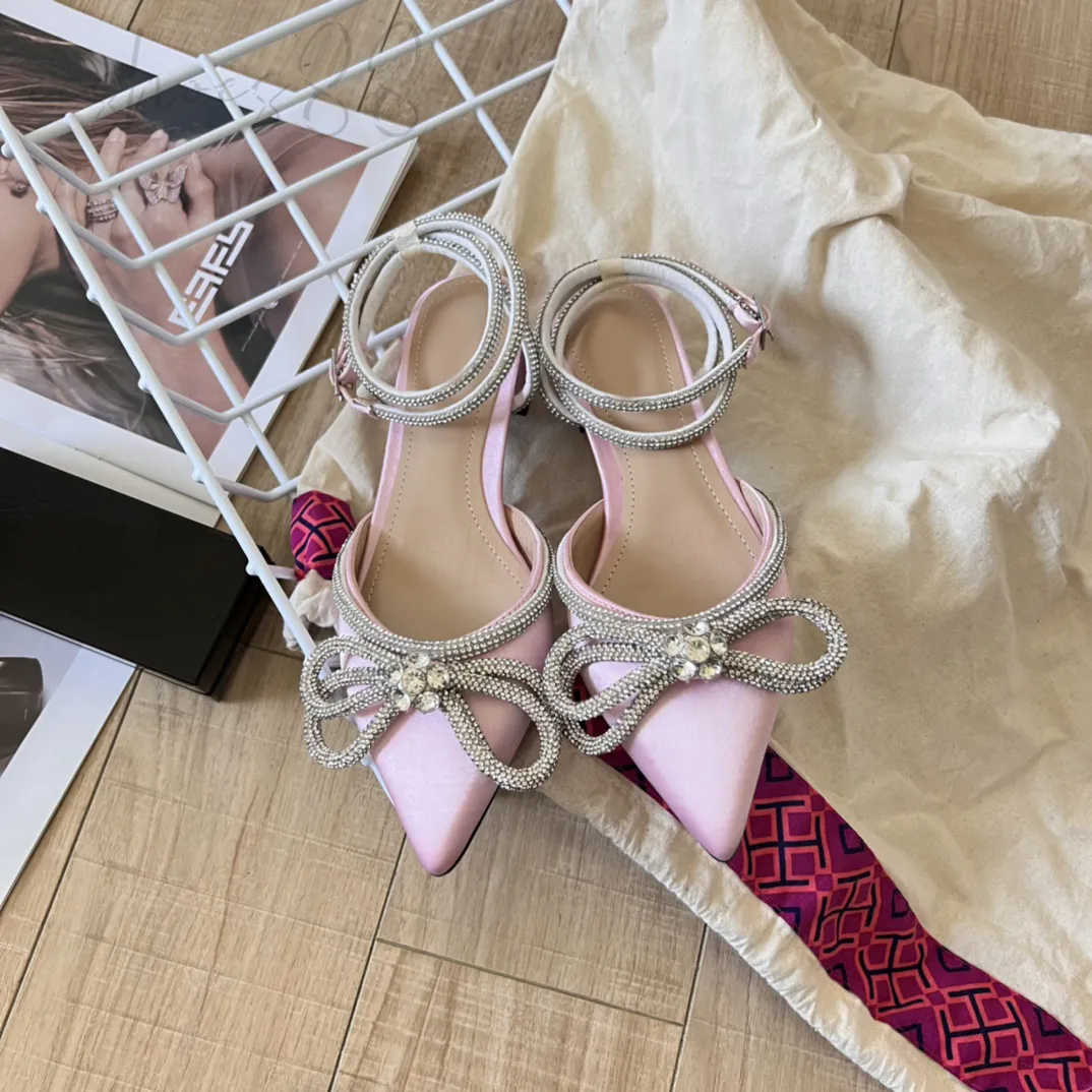 Elegant Silk Satin Heels: Double Bow Crystal Pumps, Glitter High Heels,  Reflective Party Sandals Fashion Dress Shoes for Women