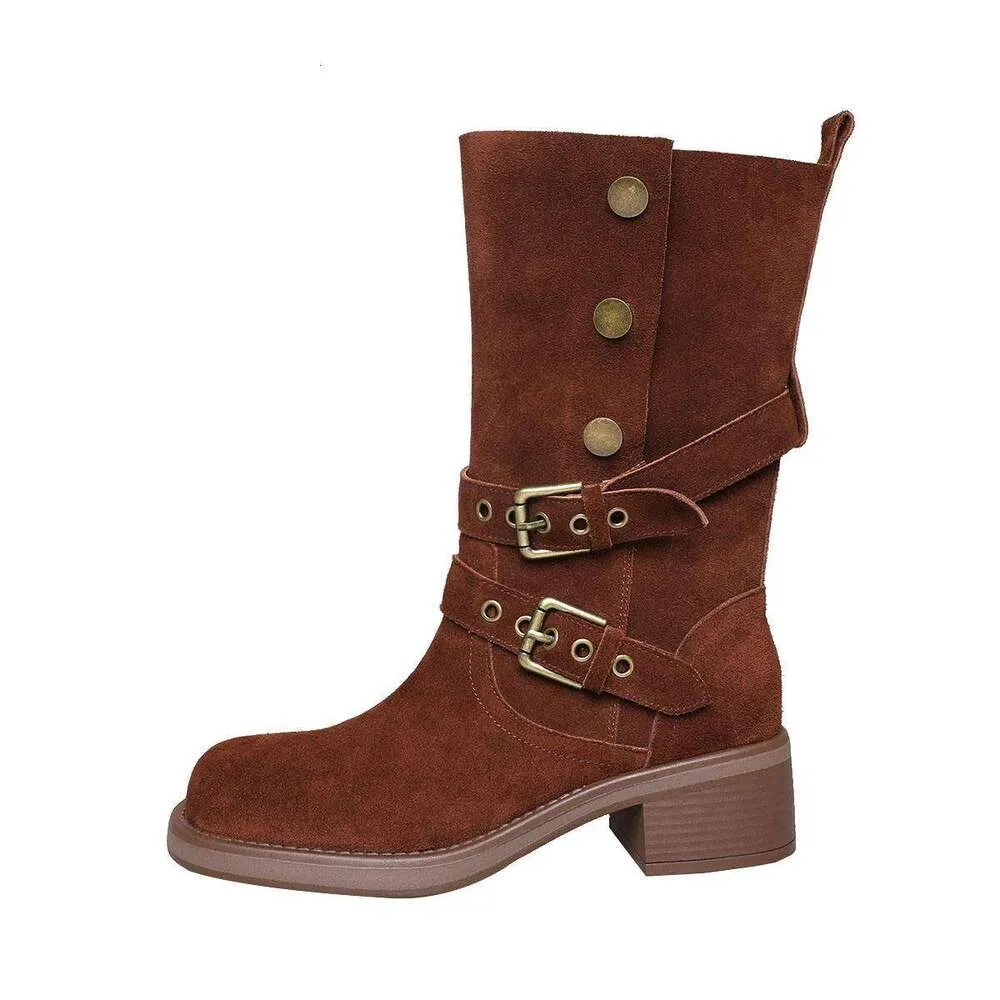Cow Suede Riding Boots: Warm, Knightly Style with Metal Detail 