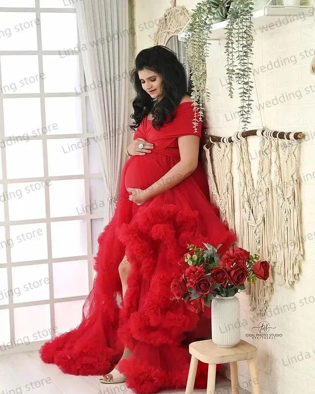Party Dresses Red Evening Vintage Maternity Gowns Ruffled Sleeveless  Floor-Length Tulle from Dhgate Urban Sexy Dresses - price 154.98
