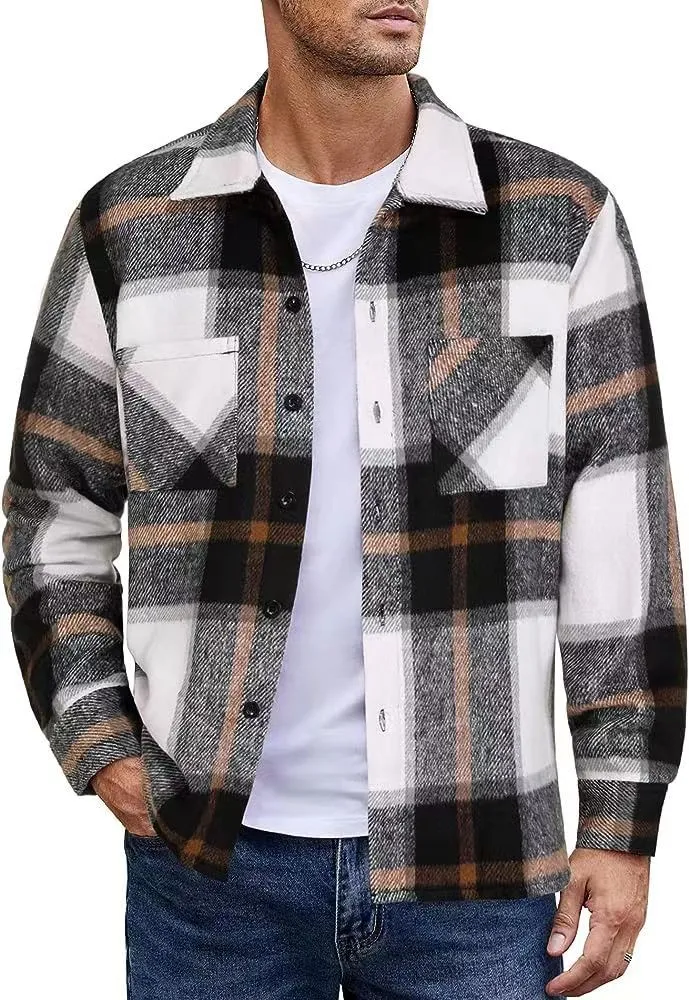 Vestes à carreaux Hommes veste de chemise boutonnée élégante, vestes  masculines 4xl à manches longues, hacket en toison décontracté avec poches, 