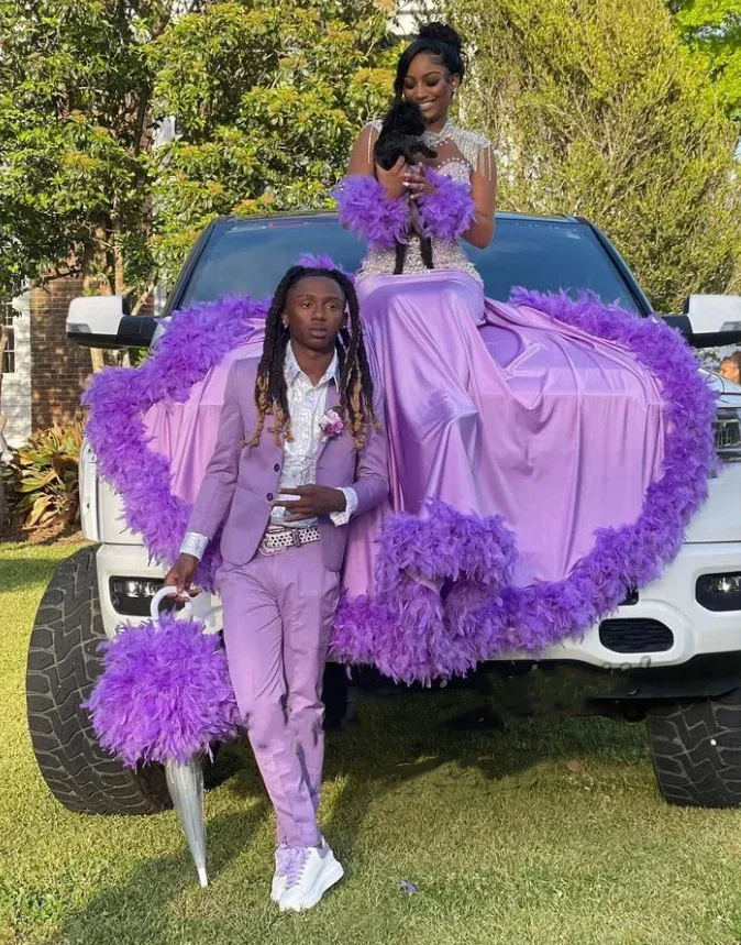 Shiny Diamante Beaded Feather Purple Long Prom Dress... From Babynice666,  $209.91 | DHgate.Com