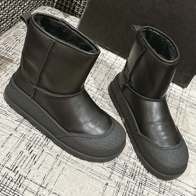 Warm Wool-Lined Winter Boots Australian Designer Style, Short Black  Boots, Square Toe, Rubber Sole, Comfortable Work Ski Boots