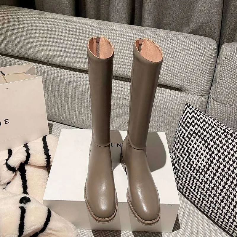 Premium Leather Thigh High Boots Med Heel, Round Toe, Korean Style Shop  Now!