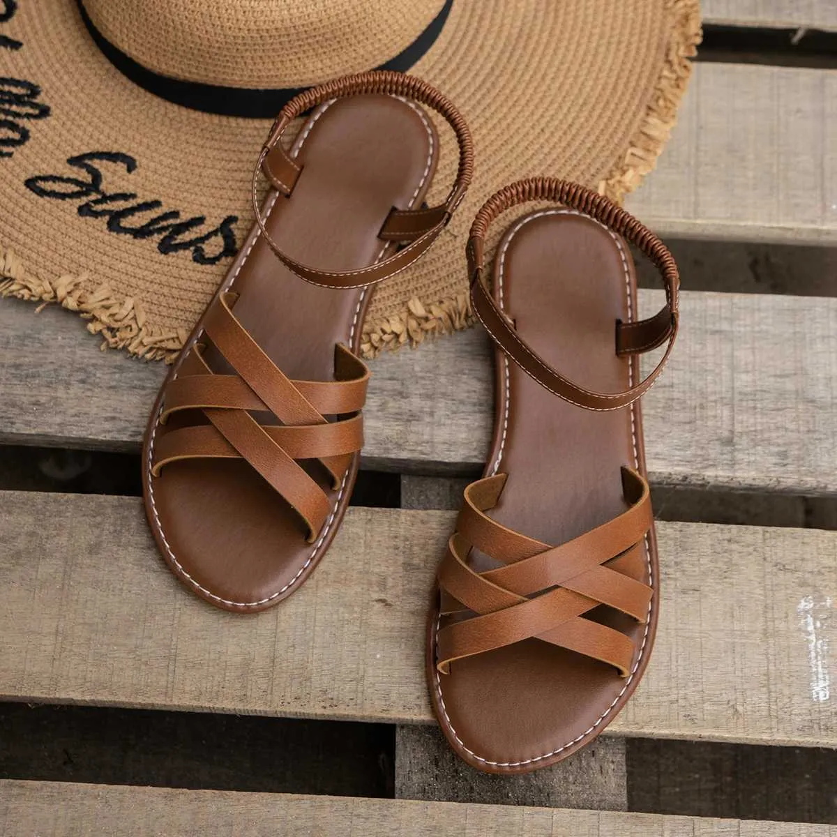 Summer Womens Flat Sandals Stylish Roman Strap, Comfortable