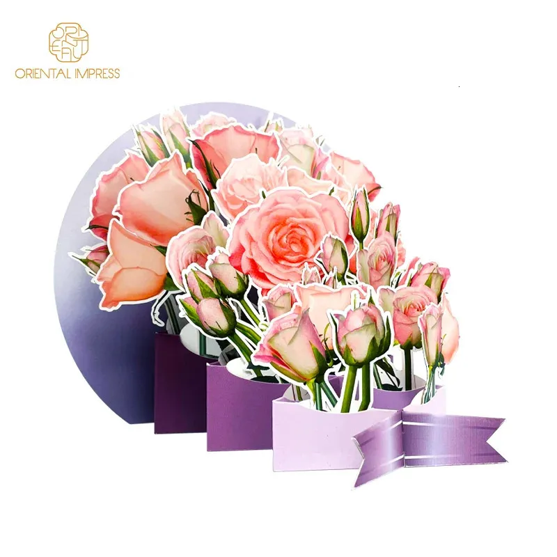 Romantic 3D Pop Up Rose Bouquet Greeting Card with Greeting Text Sign ...