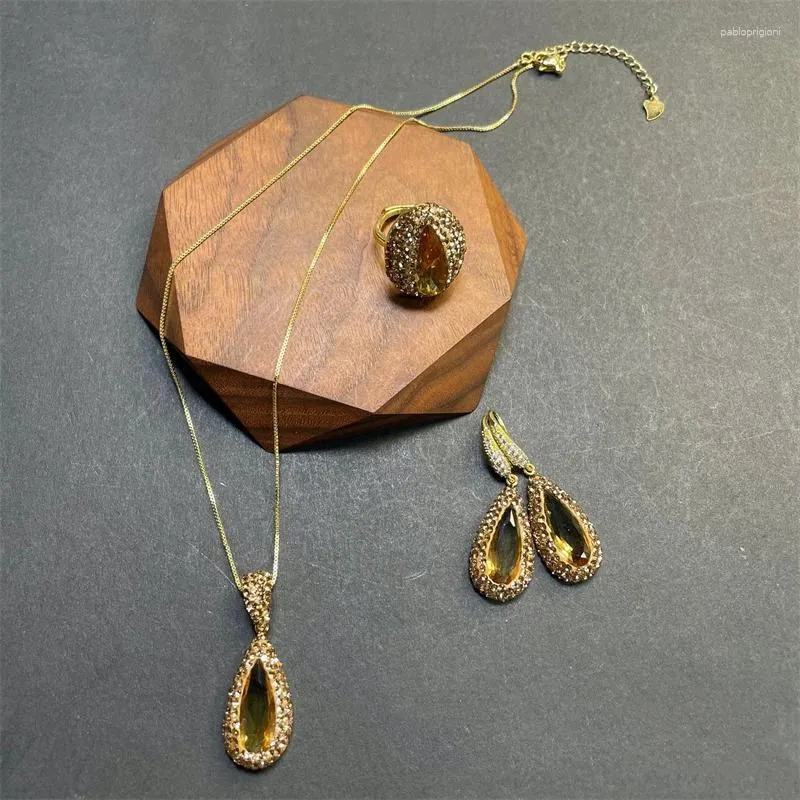 Halsketten-Ohrringe-Set, Sudanstein, türkischer Farbwechselschmuck, Strass, Wassertropfenform, Zultanit-Kristall, 3-teilig_voghion.com