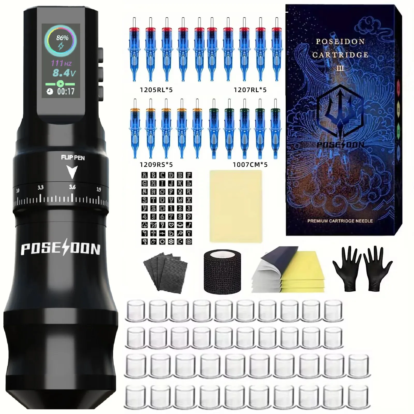 POSEIDON Tattoo Pen Kit – Kabellos, Für Anfänger, Inkl. Nadeln & Tinte