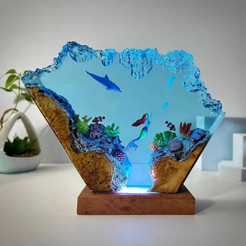 Ocean Themed Lamps: Mermaid Dolphin Resin Night Light USB