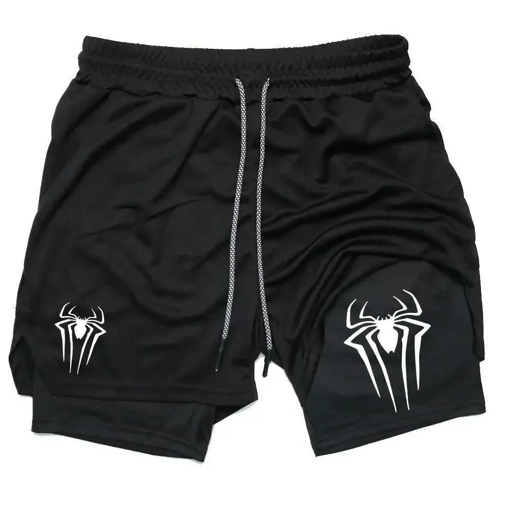 Mens Shorts Mens Sports Shorts Spider Print Compression Shorts